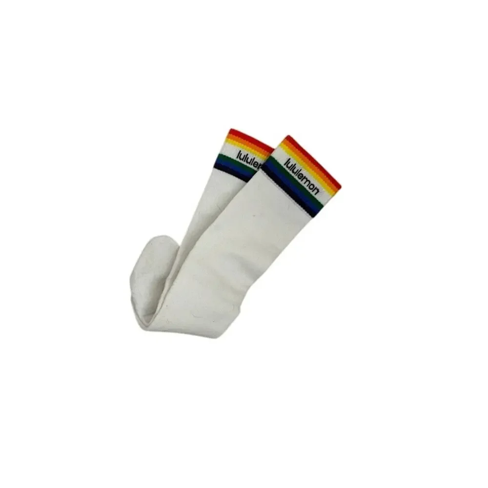 Lululemon Daily Stride White Rainbow Crew Socks Size Medium Women's 7-9 Mens 5-7